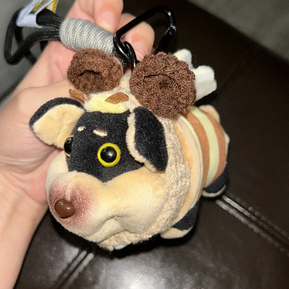 Dog Bee Adorable Brown and Tan Plush Keychain